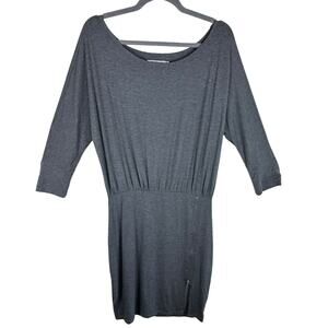 Just Fab Gray 3/4 Sleeve Boat Neck Lightweight Jersey Knit Stretchy Dress Size M